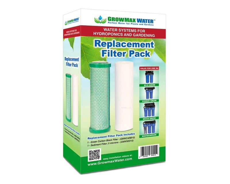 Cartuchos de recambio de 10" GrowMax Water: filtro de sedimentos y filtro de carbón de coco de alta capacidad.