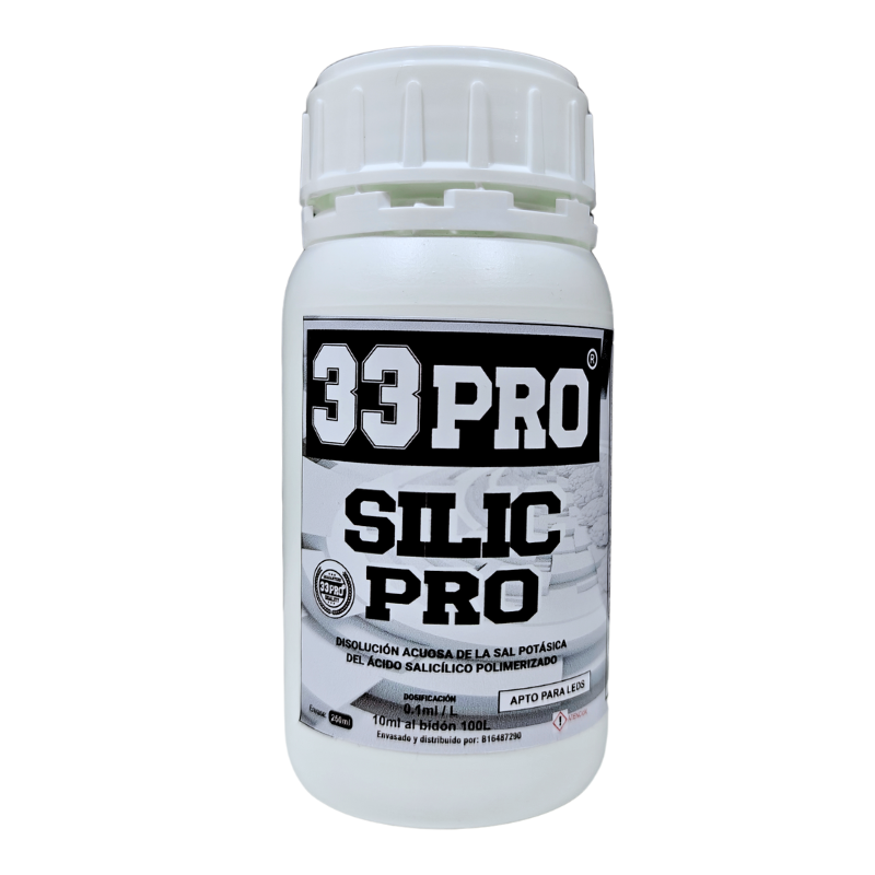 Silic PRO de 33Pro, suplemento de silicio para fortalecer la estructura celular y la resistencia de las plantas.