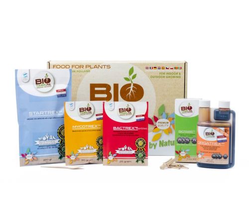 Conjunto de productos BioTabs (Bactrex, Mycotrex, Tabletas, Orgatrex y Startrex) incluidos en el Starter Pack.
