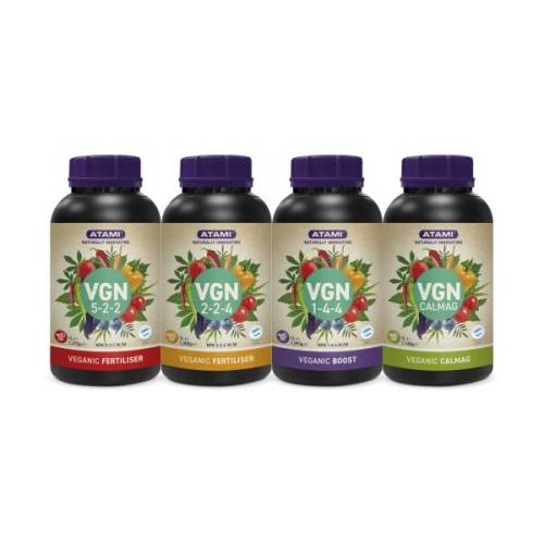 Kit Atami VGN Pack 4, nutrición vegetal orgánica y vegana para todo el ciclo.
