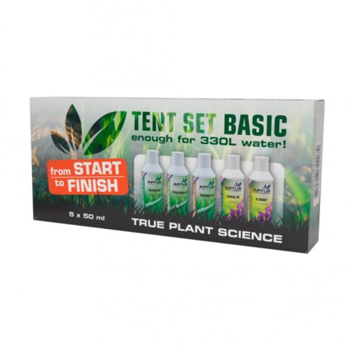 Tent Set Basic de Aptus Holland, pack de 5 estimuladores de 50 ml para cultivo en interior.