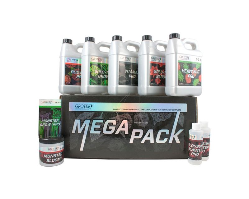 Colección completa de productos Grotek incluidos en el MegaPack para maximizar la producción.