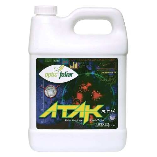 Aplicación directa de Atak RTU de Optic Foliar sobre hojas con signos de estrés por plagas.