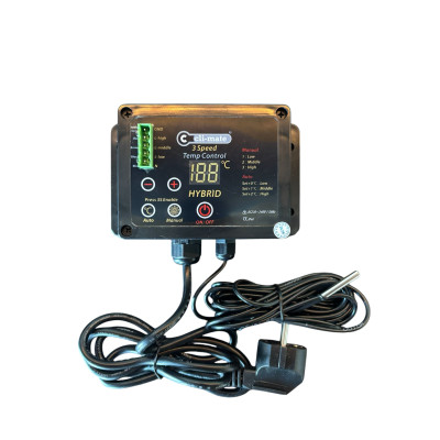 Dial de temperatura y selector de velocidad del controlador híbrido Cli-mate 4A con sonda de precisión.