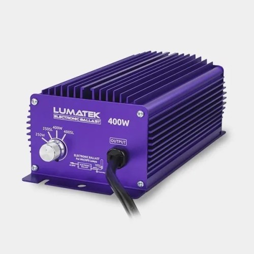 Balastro digital Lumatek 400W con acabado en aluminio para disipación de calor.