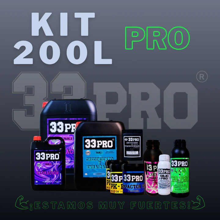 Palé y cajas del Kit de 200L Pro conteniendo garrafas de bases nutricionales y botes de potenciadores hidropónicos de 33Pro.